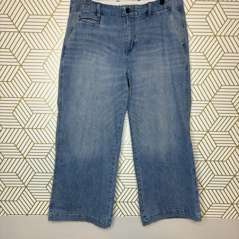 Lands' End Mid Rise Wide Leg Crop Jeans Light Blue Denim Lightweight Trouser 14P